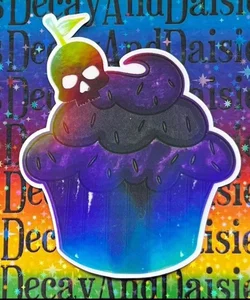 Goth Death Cake Cupcake Iridescent Sticker