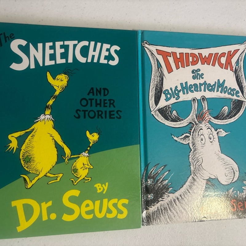 2 Dr Seuss Books Sneetches and Other Stories and Thinwick the Big Hearted Moose 