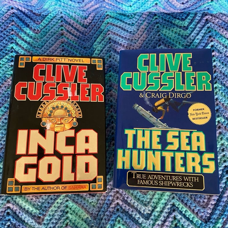 2 Clive Cussler Books-INCA GOLD & THE SEA HUNTERS