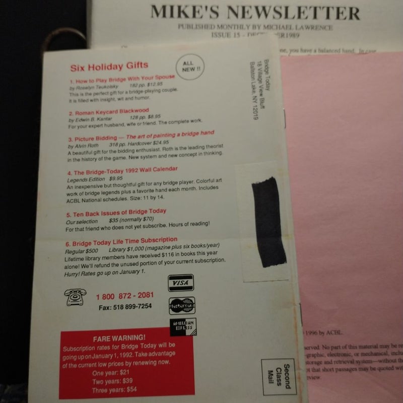 Bundle -American Contract Bridge League (Miami Vice) Bridge Today and Mikes Newsletter