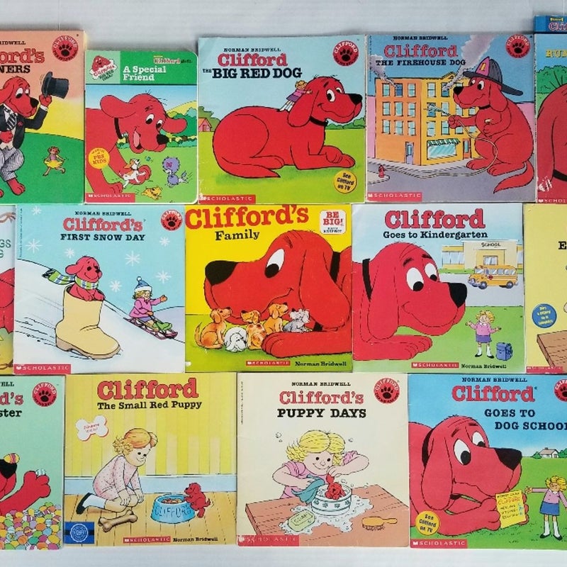 CLIFFORD THE BIG RED DOG 12 BOOK LOT NORMAN BRIDWELL PBS HC/PB & STICKERS SPANISH