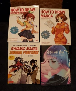 4 - Pack Drawing Books.  Sketch with Asia, Dynamic Manga Sword Fighters, How to Draw Manga and How to Draw Characters.