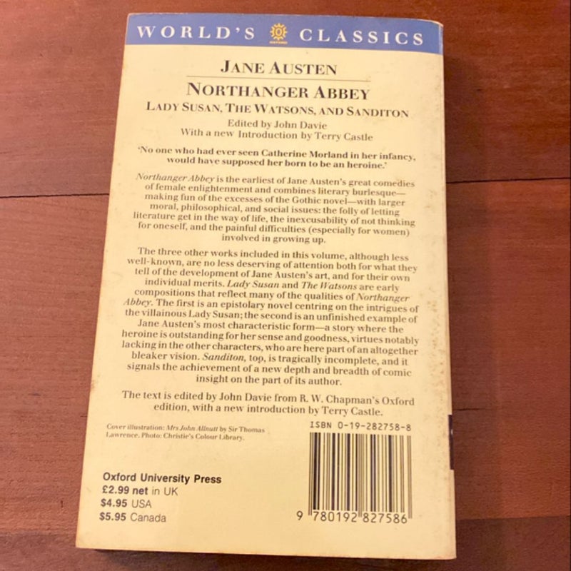 Northanger Abbey, Lady Susan, the Watsons, and Sanditon