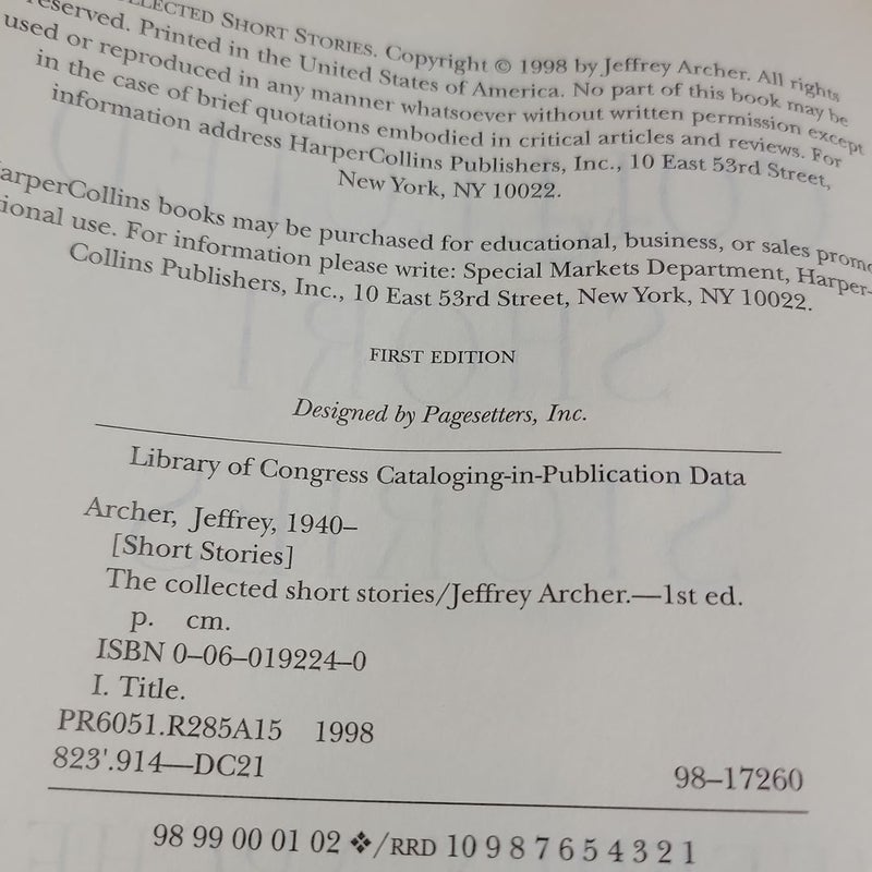 The Collected Short Stories: Jeffrey Archer's Previously Published Stories, Compiled For The First Time In One Definitive Volume: Archer, Jeffrey: 9780060192242