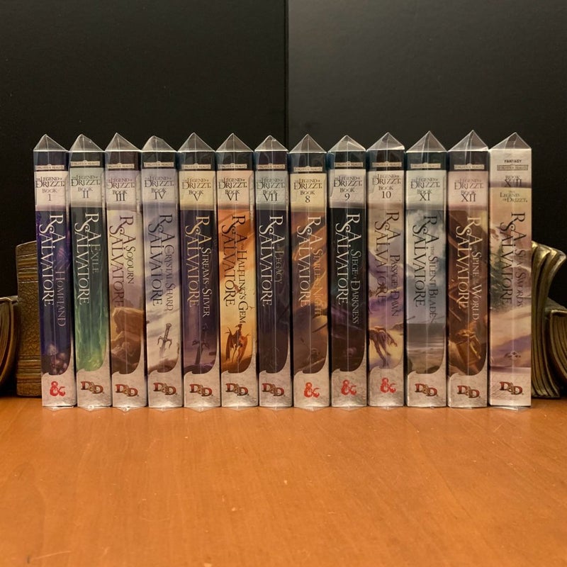 Legend of Drizzt 1-13: 4 Complete Series, Dark Elf, Icewind Dale, Legacy of the Drow, Paths of Darkness: Homeland, Exile, Sojourn, The Crystal Shard, Streams of Silver, The Halfling’s Gem, The Legacy, Starless Night, Siege of Darkness, Passage to Dawn, The Silent Blade, The Spine of the World, Sea of Swords