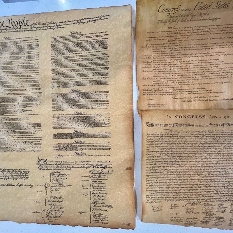 Replicas of US Constitution, Bill of Rights, & Declaration of Independence