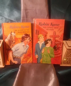 Robin Kane book lot: 1 The Mystery of the Blue Pelican & 4 The Candle Shop Mystery by Eileen Hill Vintage childrens hardcover lot