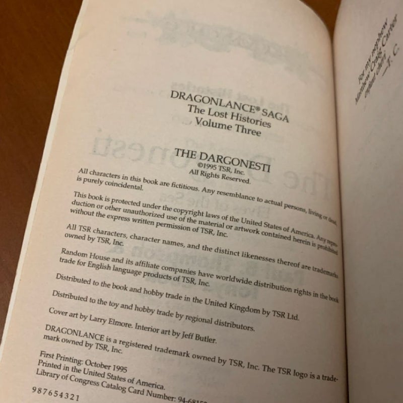 DragonLance: The Dargonesti, Lost Histories 3, First Edition First Printing
