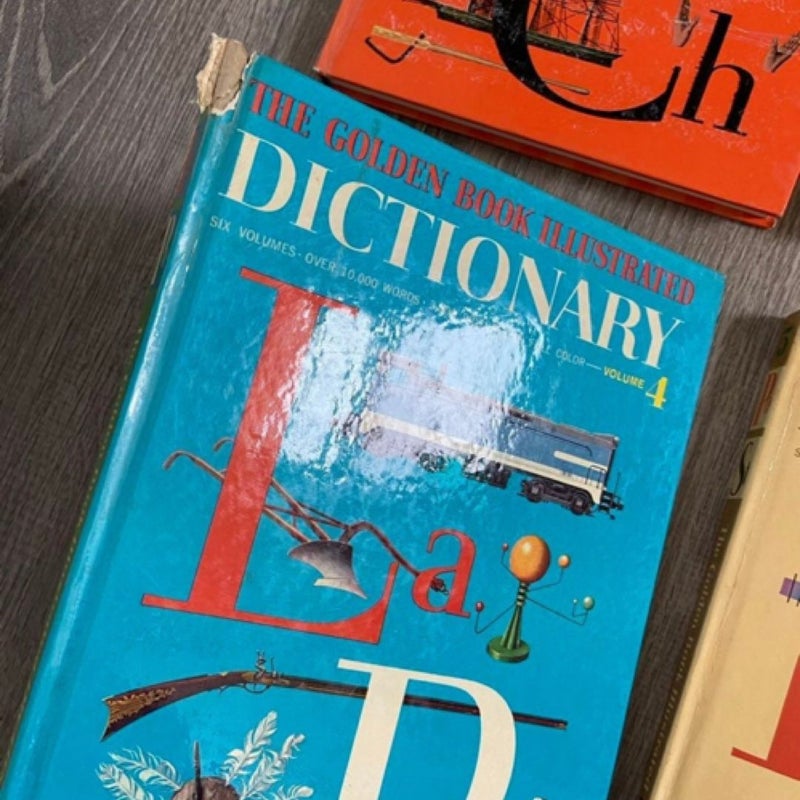 Vintage Golden Book Illustrated Dictionary Set