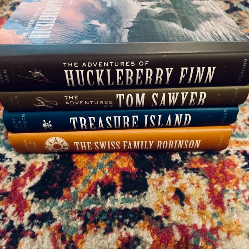 Adventures of Tom Sawyer, Huckleberry Finn, Swiss Family Robinson & Treasure Island