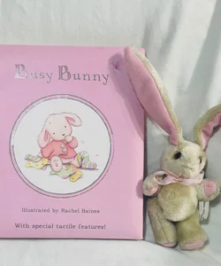 Busy Bunny Padded Board Book & Vintage Posable Stuffed Animal 
