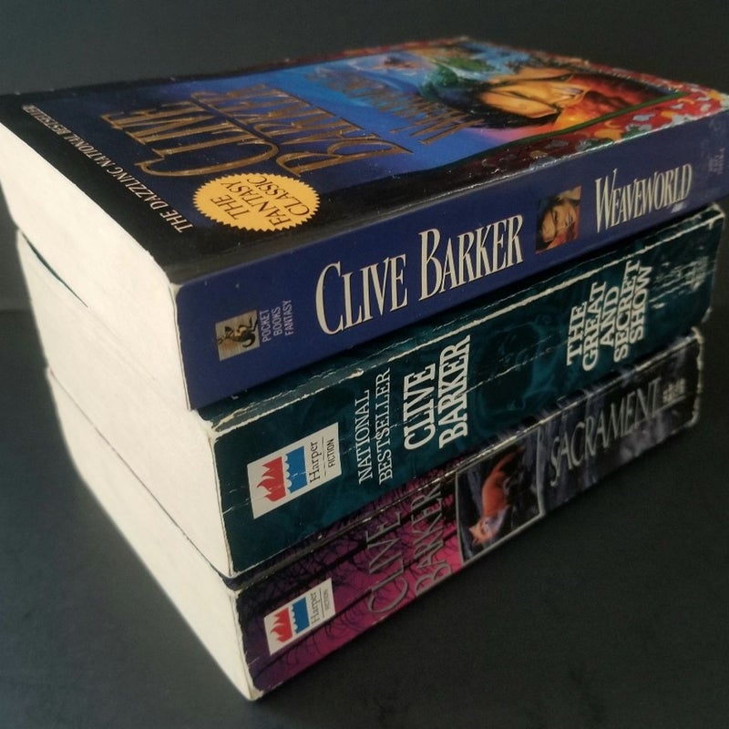 VTG. HORROR LOT OF (3) CLIVE BARKER: SECRET SHOW, WEAVEWORLD, SACRAMENT 1ST ED.