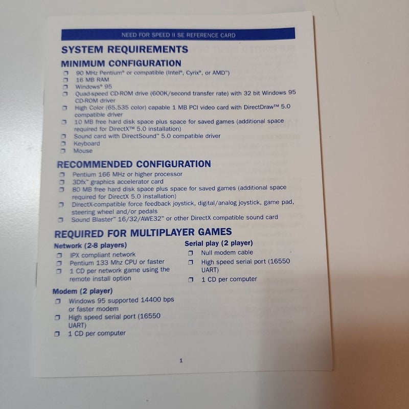 Need For Speed II SE Manual and Pamphlet
