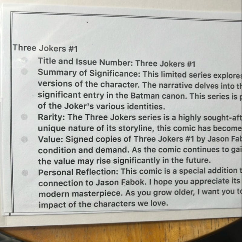Batman: Three Jokers #1 (2020) – Signed by Jason Fabok – Joker Cover – DC Black Label