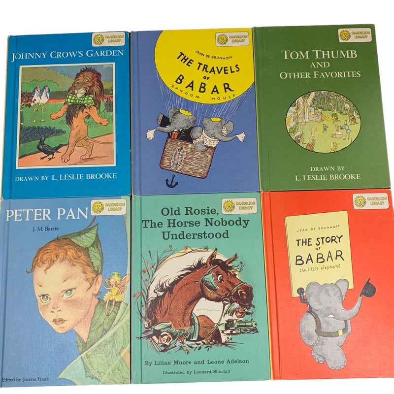 Lot of 6 Vintage Dandelion Library Double sided books 1960 /Alice/Babar/ Peter Pan/ Heidi/Bambi/Tom Thumb, etc… 