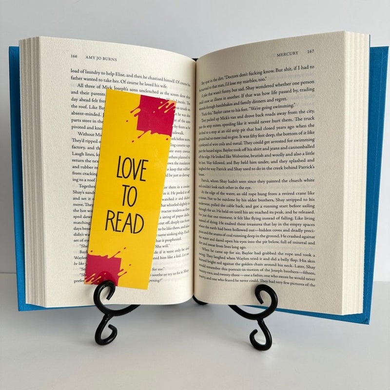 Bookmark, “Love to Read” Yellow/Red Square Splatters