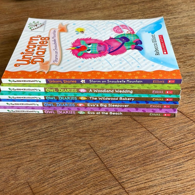 Owl Diaries (#3, 7, 9, 14) / Unicorn Diaries (#6) lot of books 