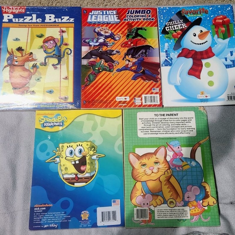 Highlights Puzzle Buzz, Justice League Unlimited,  Chilly Cheer, Chatterly the Cat, SpongeBob SquarePants, 
