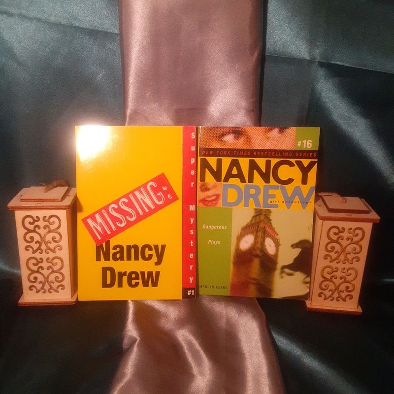 2 Aladdin Nancy Drew paperback books, Dangerous Plays & Super Mystery: Missing