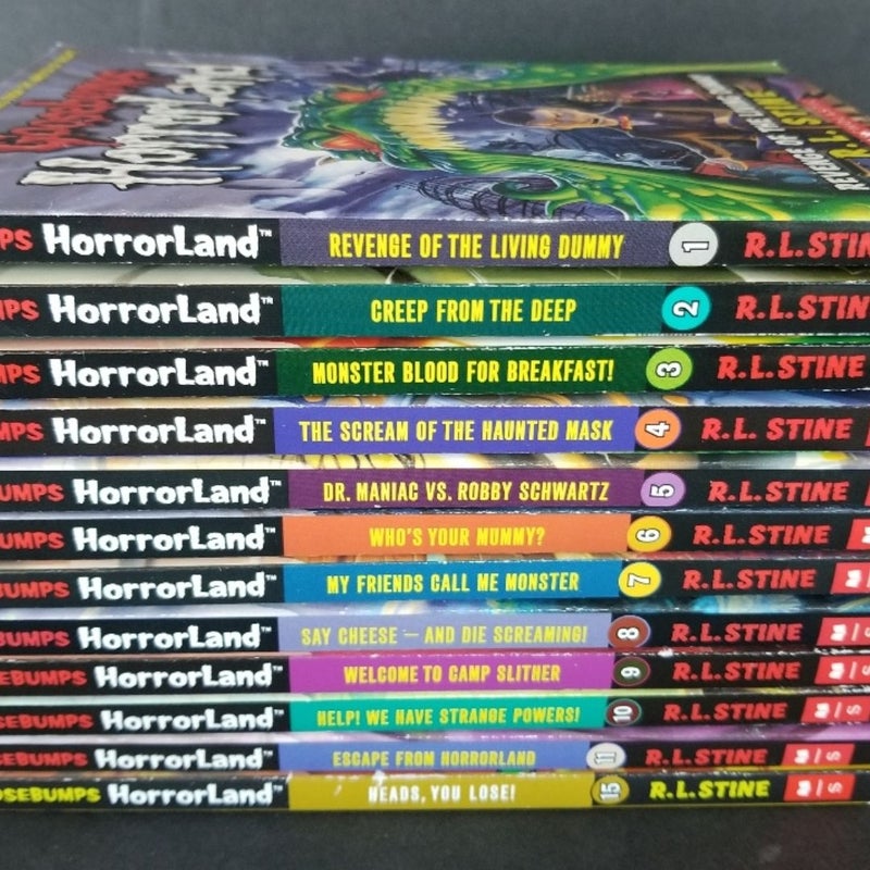 GOOSEBUMPS HORRORLAND LOT OF 12 VINTAGE HORROR BOOKS R.L. STINE #1-15