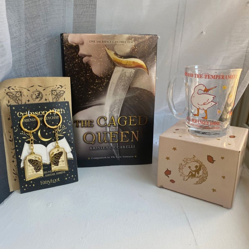 Fairyloot the crimson moth Goodies & Kristen Ciccarelli book The Caged Queen (1st Print–Edition/ HARDCOVER) by Kristen Ciccarelli 