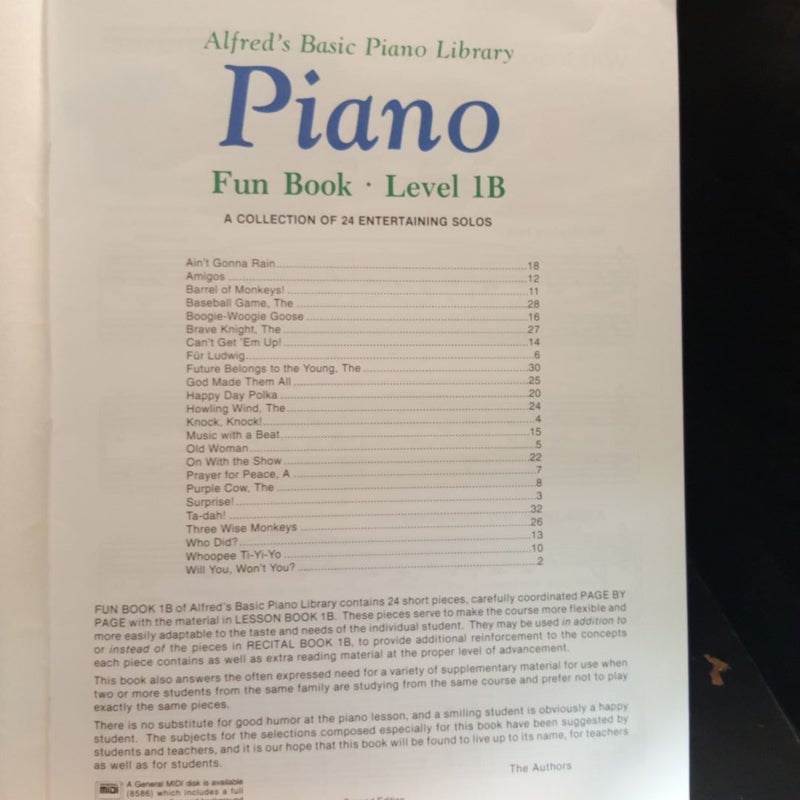 Alfred's Basic Piano Library Fun Book, Bk 1B
