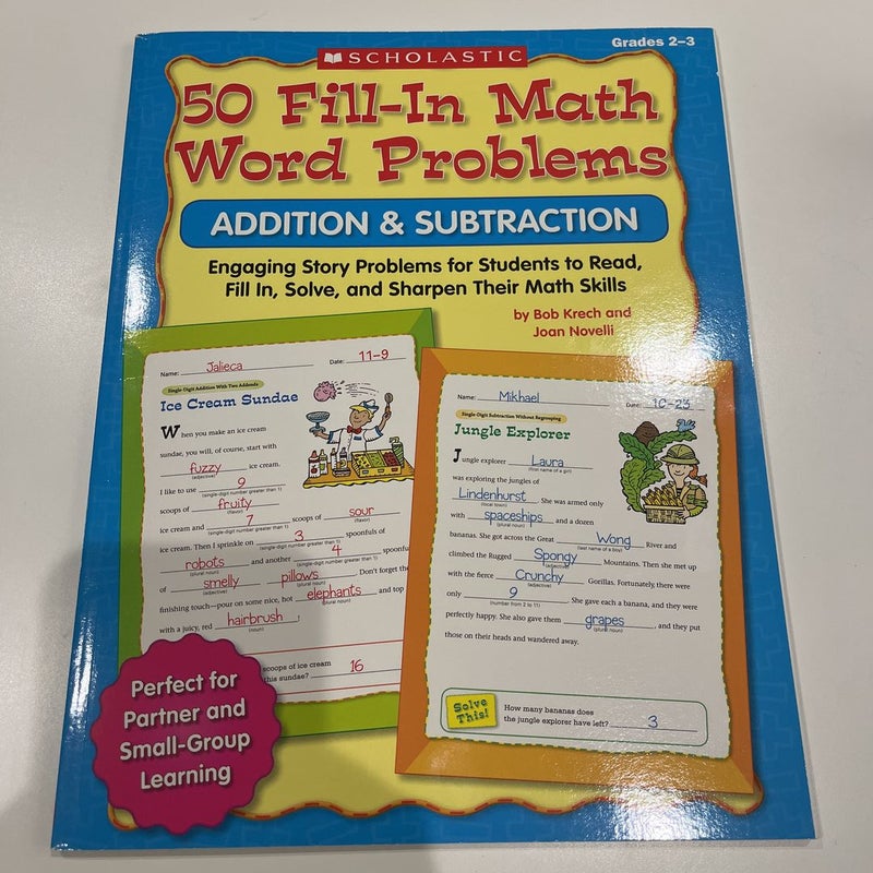 50 Fill-In Math Word Problems: Addition and Subtraction