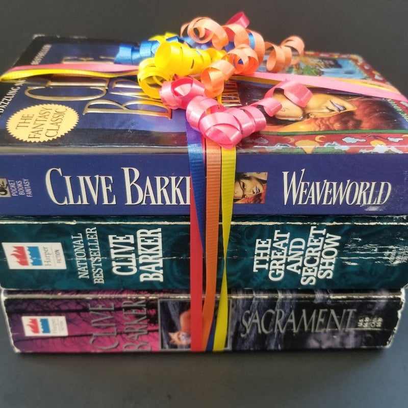 VTG. HORROR LOT OF (3) CLIVE BARKER: SECRET SHOW, WEAVEWORLD, SACRAMENT 1ST ED.