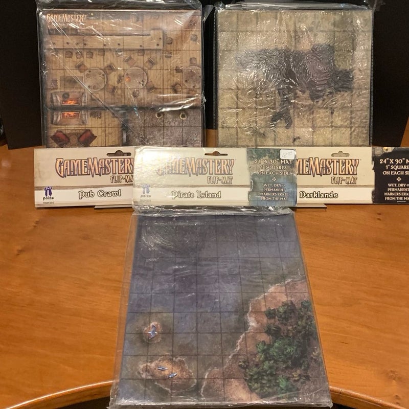 Pathfinder Game Mastery Flip-Mat Lot Pub Crawl, Darklands, Pirate Island Open VG