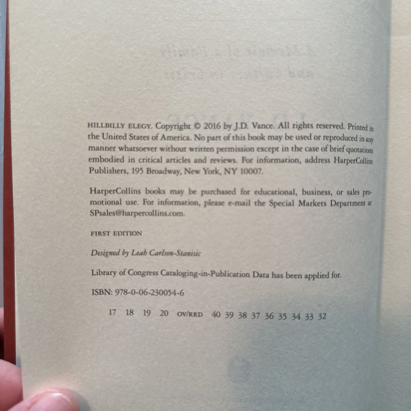 (First Edition) Hillbilly Elegy