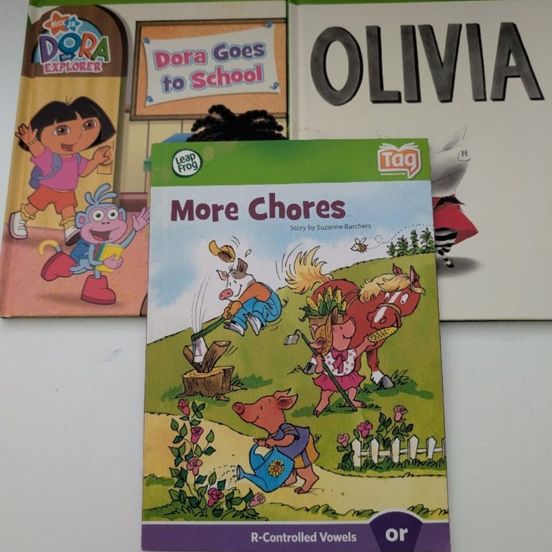 Leap Frog Lot of 3 Dora, Olivia, Chores Books