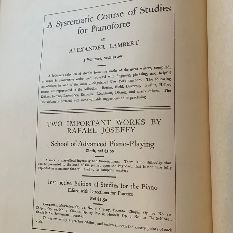 Antique 1898 Schirmer’s Library studies for the Piano