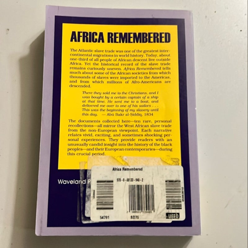 Africa Remembered: Narratives by West Africans from the Era of the Slave Trade