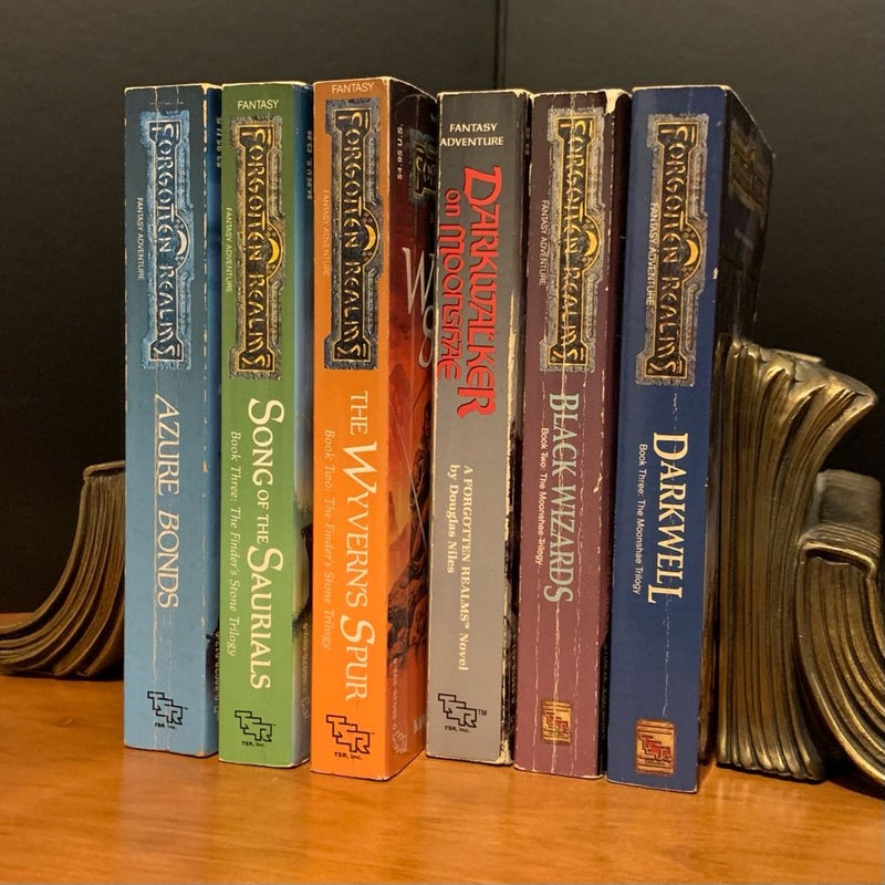Vintage Forgotten Realms: Complete Finder’s Stone & Moonshae Trilogy Set: Azure Bonds, The Wyvern’s Spur, Song of the Saurials, Darkwalker on Moonshae, Black Wizards, Darkwell