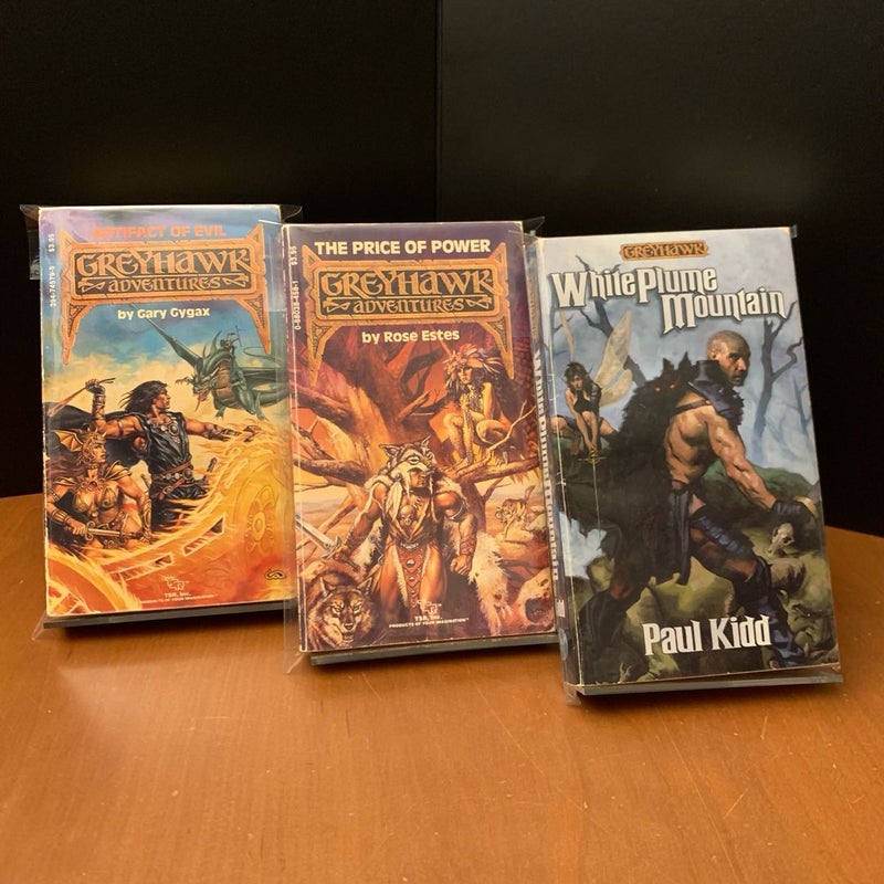 Vintage 1986 First Edition Greyhawk Set: Artifact of Evil, The Price of Power, White Plume Mountain