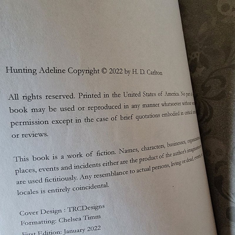 Hunting Adeline by HD Carlton First Edition Book Novel Dark Romance Smut Spice
