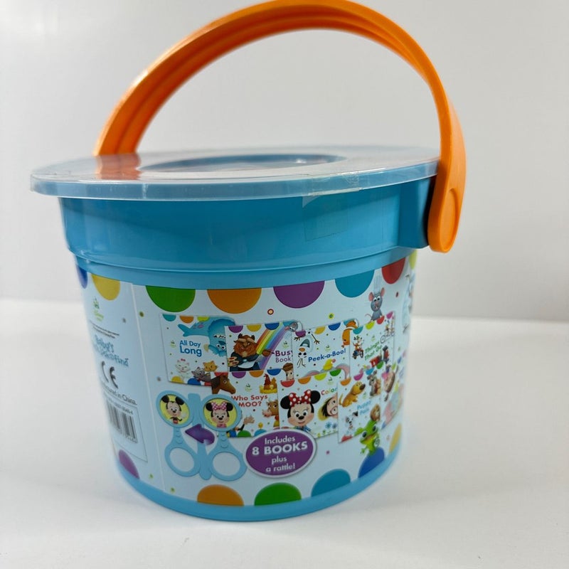 Disney Baby’s First Look and Find Board Book in a Bucket, NEW, 8 Books & Rattle
