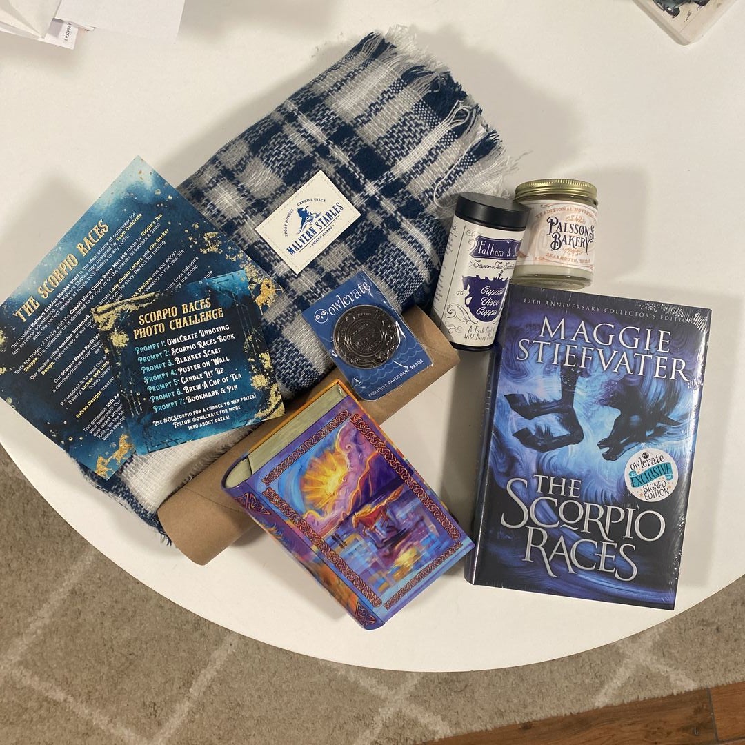 OwlCrate The Scorpio hot Races by Maggie Stiefvater and items