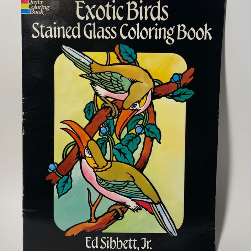 Wildflowers & Exotic Birds Vintage Stained Glass Coloring Book Lot 90s Nature
