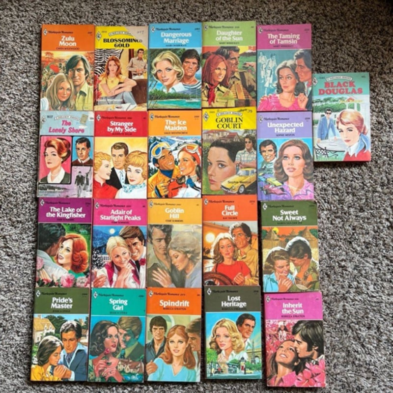 21 vintage harlequin romance books from the 1960’s- 1989’s