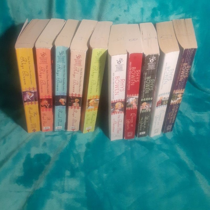 11 Book Lot A Royal Spyness Books 1,2,3,4,5,6,7,8,9,10,11 By Rhys Bowen, mass market Paperback mysteries