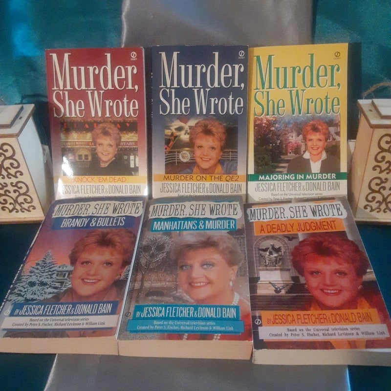 6 Murder She Wrote mystery book lot : Brandy & Bullets, Manhattans & Murder, Knock em Dead, A Deadly Judgment, Majoring in Murder, Murder on the QE2