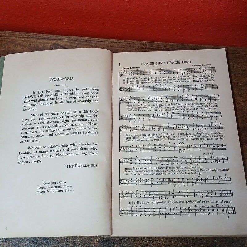 Songs of Praise 1935 Christian Hymnal, Softcover 