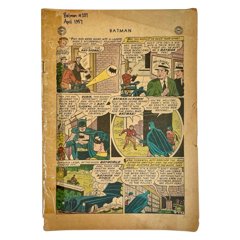 Batman #107 April 1957 DC Comics Coverless Incomplete Damaged 28 Pages NG/PR