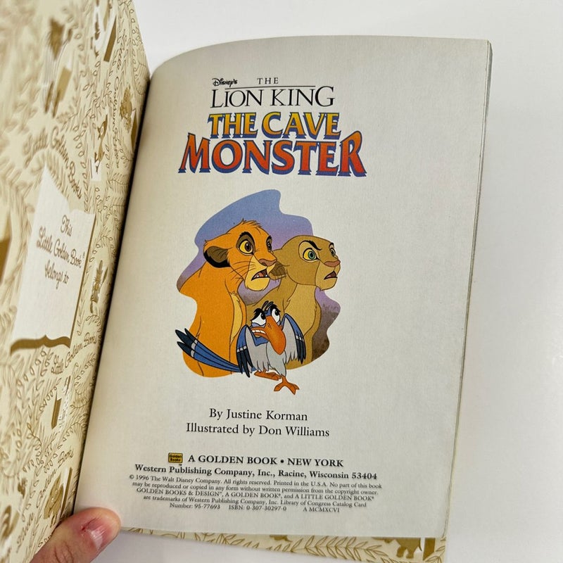 Vintage 1996 Disney The Lion King: The Cave Monster, First Edition, Golden Book