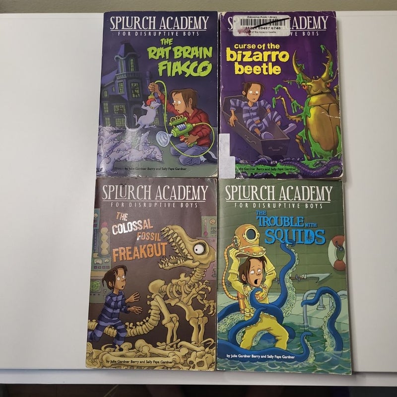 Splurch Academy complete set: The Rat Brain Fiasco, Curse of the Bizarro Beetle, The Colossal Fossil Freakout, The Trouble with Squids