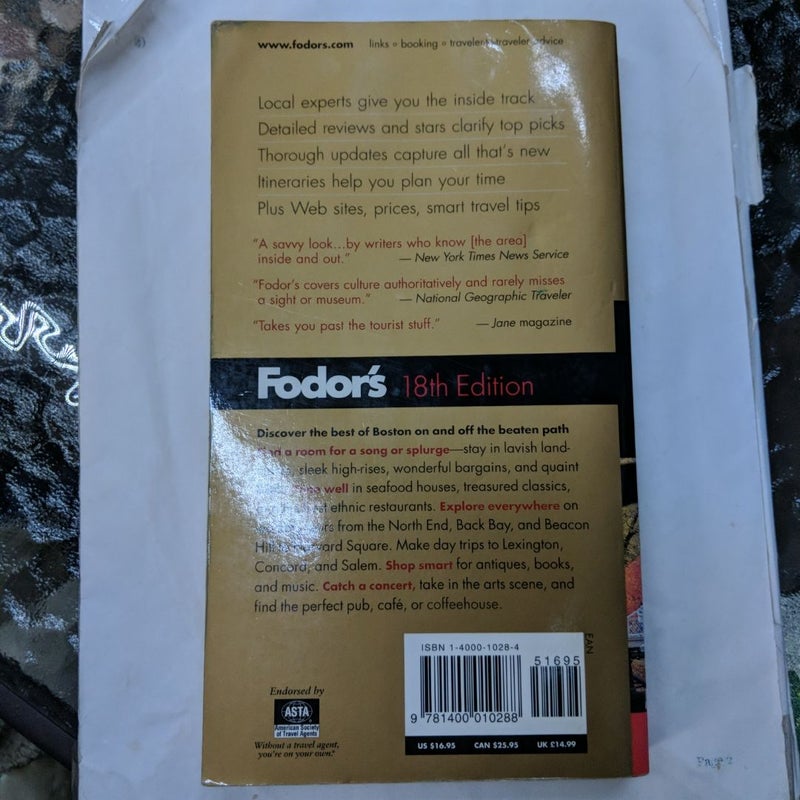 Fodor's Boston Travel Guide 18th edition 2003