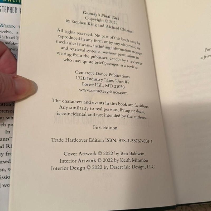 Gwendy's Final Task- Signed by Richard Chizmar