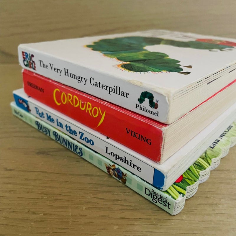 Children’s Book Bundle/ Boardbooks-Lot of 4; Corduroy, The Very Hungry Caterpillar, Busy Bunnies, Put Me in the Zoo