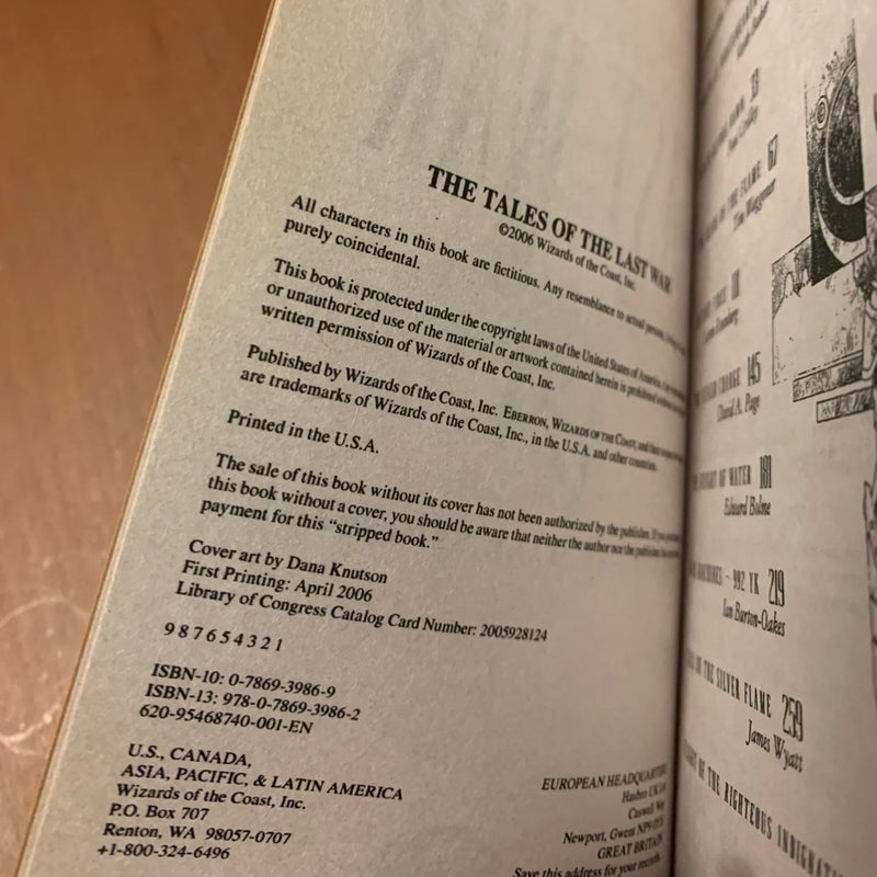 Eberron: The Tales of the Last War, Anthology, First Edition First Printing